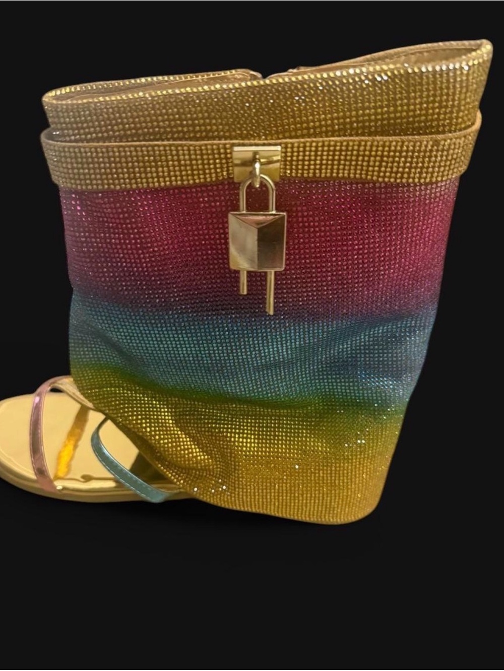 Cape Robbin Multicolor Crystal Gradient Bucket Bag - Gold Hardware